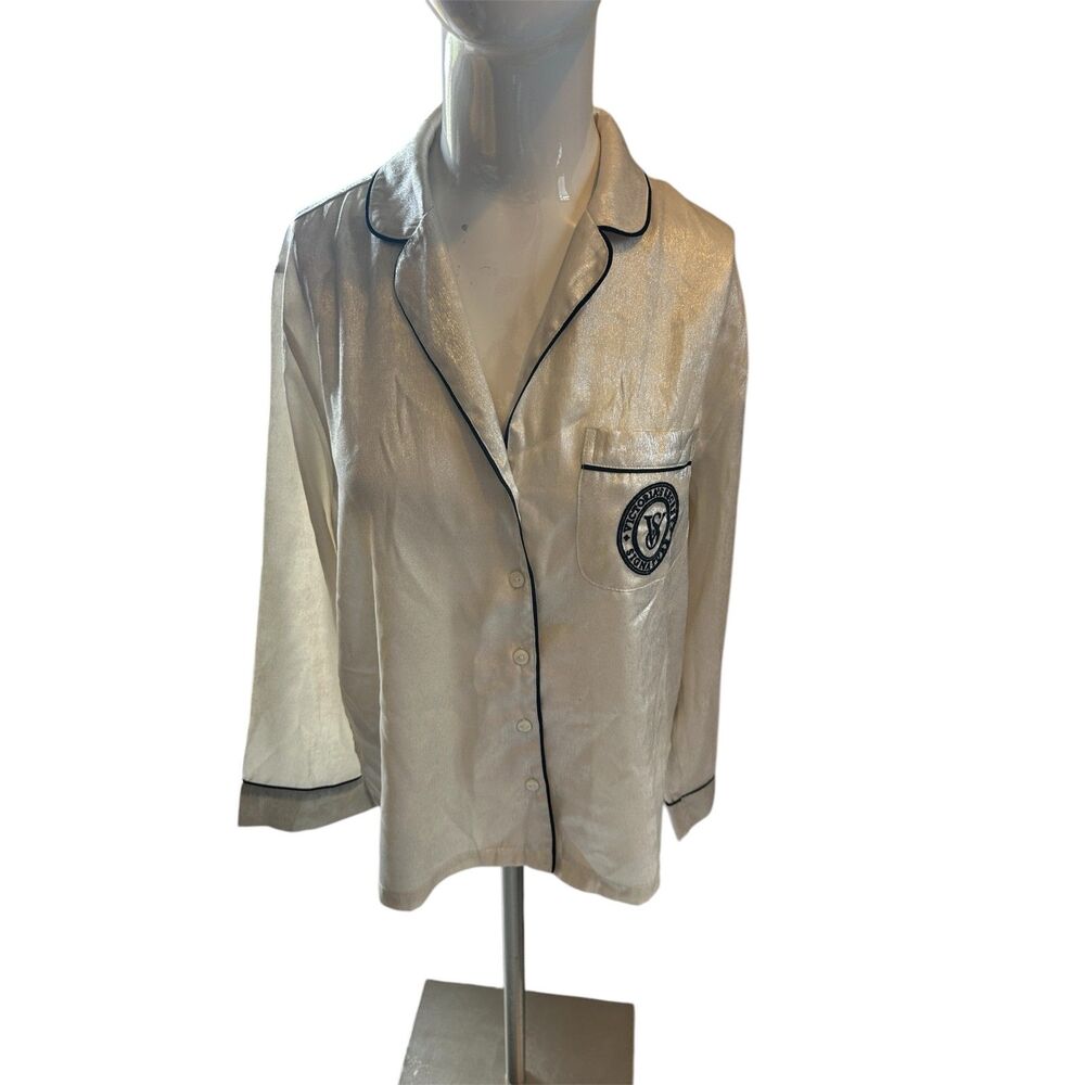 Victoria’s Secret Signature Pajama Top Pocket Accesnt Sz XS White Shimmer